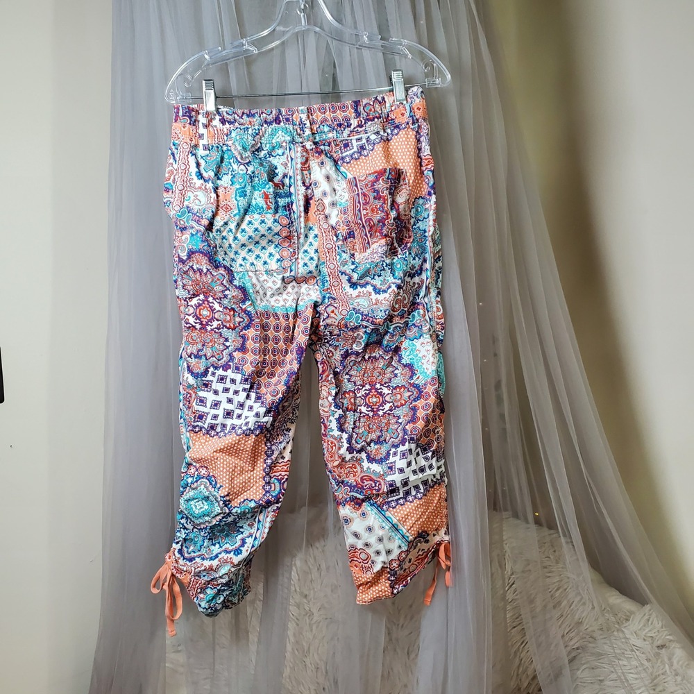 Boho Patchwork Cropped Drawstring Pants - Orange Multi - Picture 3 of 5